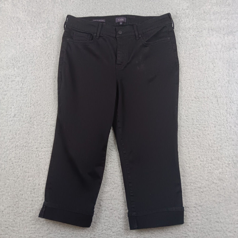 NYDJ Crop Pant Marilyn Straight Women 14 Black Lift‎ Tuck MCF02108